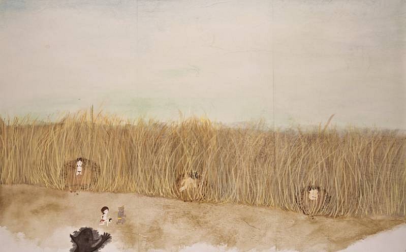 Kyung Jeon
Chapter 9- Curtains of Long Grass Hide Nightmares and Tragic Secrets, 2008
gouache, graphite, watercolor on rice paper on canvas, 43 3/4 x 69 3/4 inches