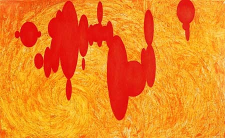 Nicholas Hondrogen
Fractal Ellipse No. 25 (orange), 2004
oil and wax on styrene mounted on Baltic birch panel, 48 1/2 x 78 inches