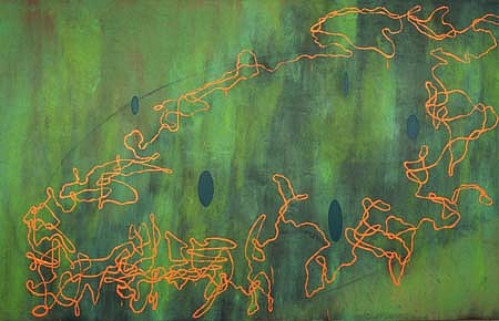 Nicholas Hondrogen
Fractal Ellipse No. 4, 2002
oil, vegetable dye and wax on linen, 59 x 94 inches
