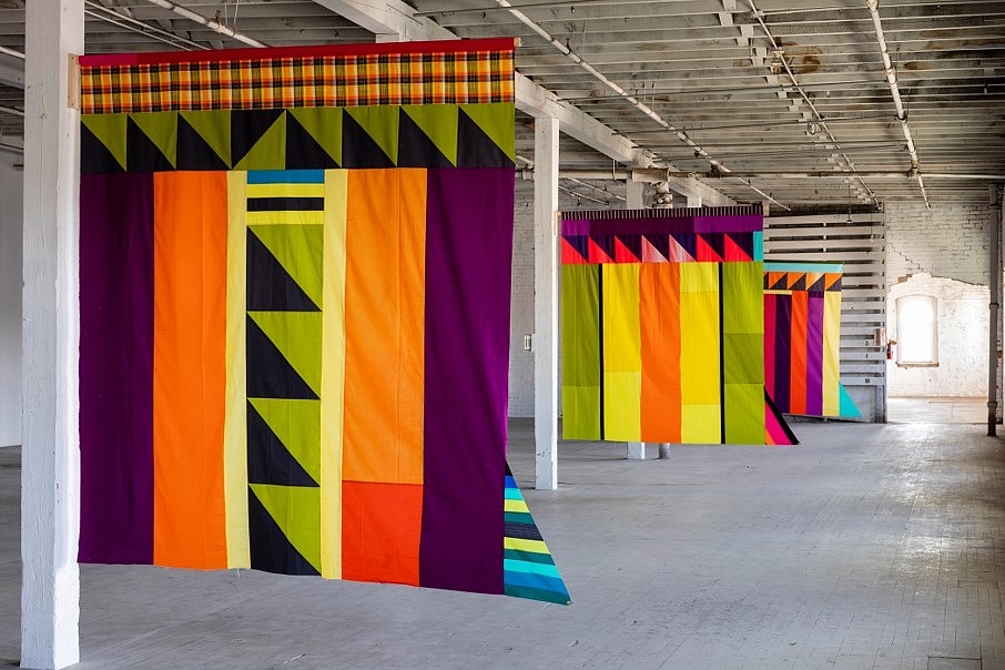 Paolo Arao
Uncharted (What it Means to Be An Island), 2020
sewn cotton, grommets, wood, 96 x 86 inches each