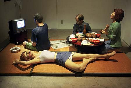 Hirotsune Tashima
The Last Supper, 2002
stoneware, video, cd, tatami, 18 x 71 x 106 inches