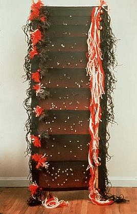 Dolly Unithan
Banner, 1989
print on paper, canvas, twine, dye, wax, 96 x 25 x 10 inches