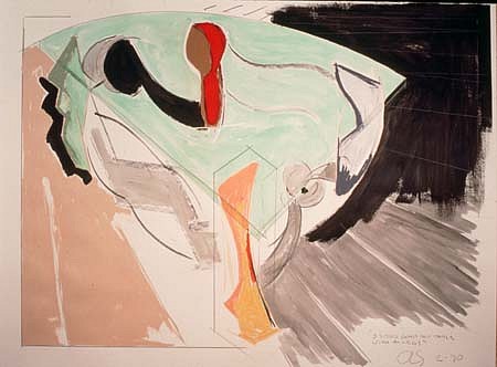 John Scofield
3 Sided Glass Top Table with 4 Legs, 1990
charcoal, pastel, ink, acrylic paint, pencil, watercolor on paper, 38 x 50 inches
