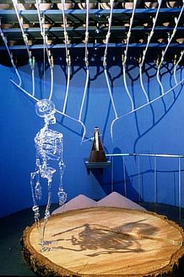 Jill Reynolds
Chronicle diorama, interior., 2000
glass, wood, metronome, rubber, 68 x 54 x 49 inches
