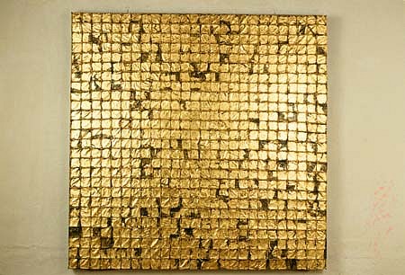 Peter Opheim
The Remembered, 1994
acrylic, gold leaf, hemp, 71 x 71 inches