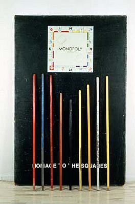 Craig Pleasants
Homage to the Squares, 1986
broomsticks, blackboard, etc., 72 x 48 x 12 inches
