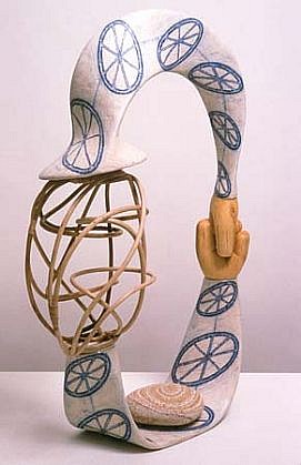 John Newman
Homespun (with a Patmian Stone), 2000
cane, sholepith, drawing on paper, papier mache, stone, 26 x 20 x 8 inches