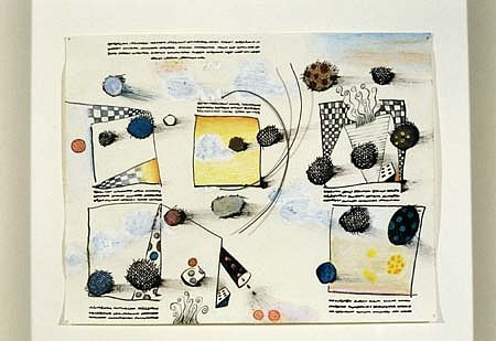 Judith Nilson
Blueprint #1, 2001
oil paint, oil pastel, colored pencil, black ink, black wire, gessoed paper, 6 x 7 1/2 inches