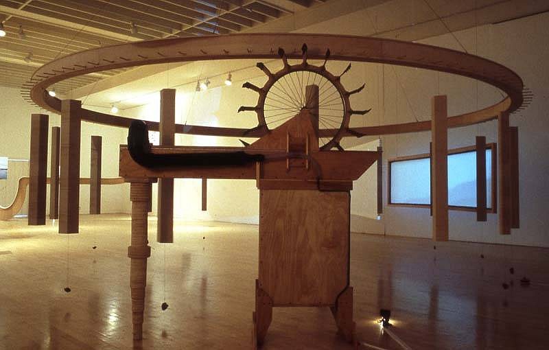 Michael Meyers
Ballybaba, 2005
plywood, waterpump, bike wheel, 144 x 240 x 240 inches