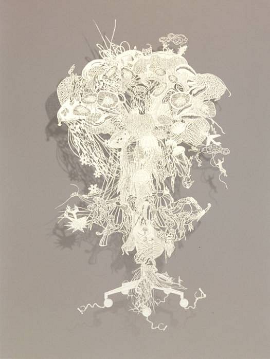 Bovey Lee
Atomic Jellyfish, 2007
paper cutout on rice paper (hand cut), 27 x 49 inches