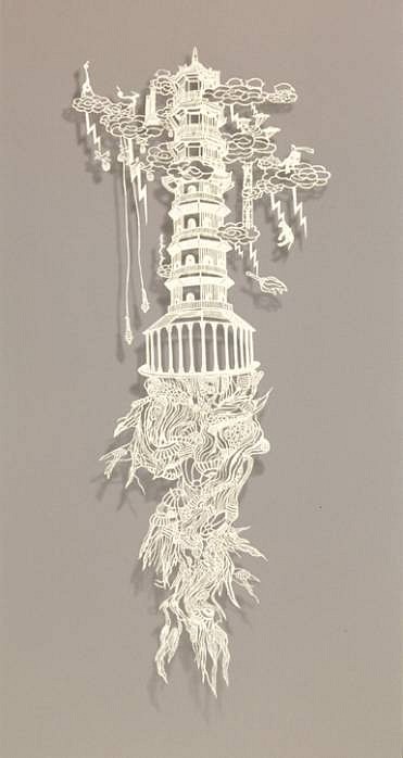 Bovey Lee
Tower, 2008
paper cutout on rice paper (hand cut), 11 1/2 x 28 inches
