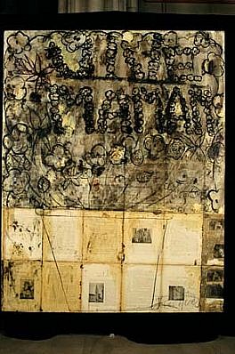 Vivienne Koorland
Vive Maman (Arrondissement de Caen. IV), 1987
oil, text, charcoal on linen, 108 x 85 inches