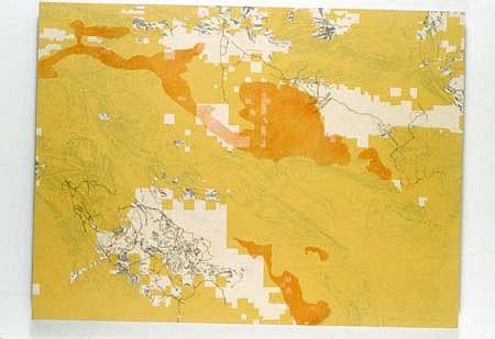 Roy Kinzer
Alvord Desert, OR, 2001
acrylic, collaged map on wood panel, 48 x 64 inches