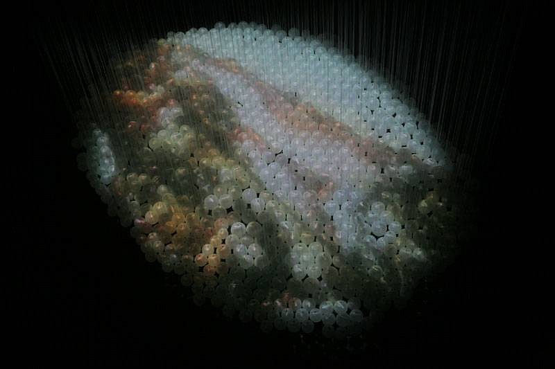 Etsuko Ichikawa
Walk with Mist (detail), 2008
hand-blown glass, video projection, glass pyrograph on paper, filament, 144 x 384 x 276 inches