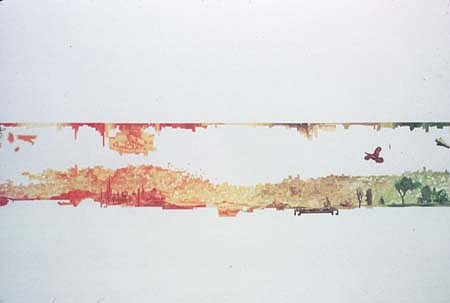 Jonathan Herder
Stampographic Panorama (cropped), 2003
postage stamps collaged on paper, 60 x 16 inches