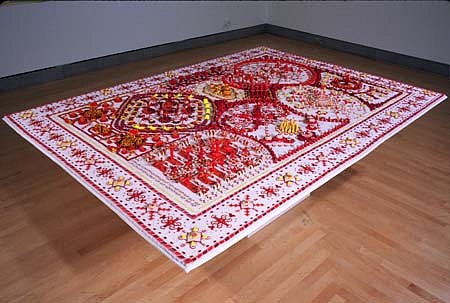 Linda Ganjian
It Must Have Been a Happy Time, 2004
polymer clay, carpet, wood pedestal, 30 x 84 x 60 inches
Installation view, Brooklyn Museum