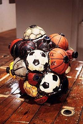 Tory Fair
Studio Ball, 2003
various balls and rubber, 29 x 26 x 26 inches
Detail, Fair Ball