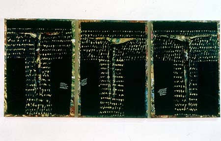 Arline Erdrich
The Heroes: Spirit of the Eagle, 1989
acrylic/ acryllage triptych, 48 x 36 inches