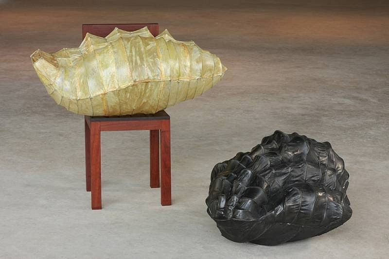 Carolina Escobar
Chair, 2008
teakwood, steel wire, cloth, graphite, Chair: 36" x 24" x 24" Forms: 24" x 36" x 24"