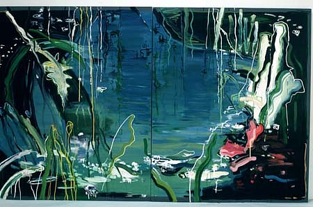 Berenice D&#039;Vorzon
Swamp Diptych No. 2, 1985
acrylic on canvas, 84 x 136 inches