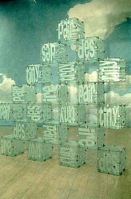 Nancy Dwyer
Wall of Desire (Desire Despair Destroy Destiny), 1996
sandblasted glass, 87 x 88 x 13 inches