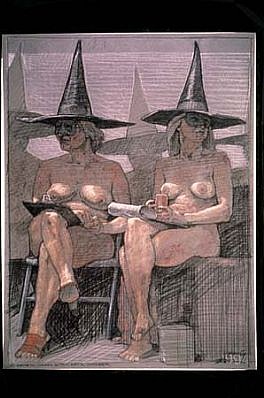 Robert Cumming
2 Women, Masks, Witch Hats, October, 1994
conte on paper, 18 x 24 inches