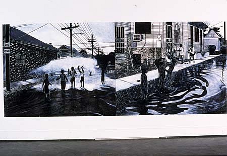 Willie Birch
August Day, 2004
charcoal, acrylic, fixative on paper, 60 x 128 inches
diptych