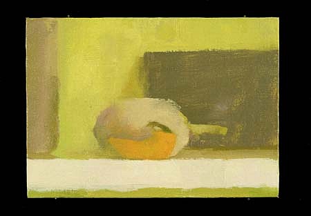 Lucy Barber
Two Journals with Yellow Chili, 1999
oil on linen on panel, 5 x 7 inches