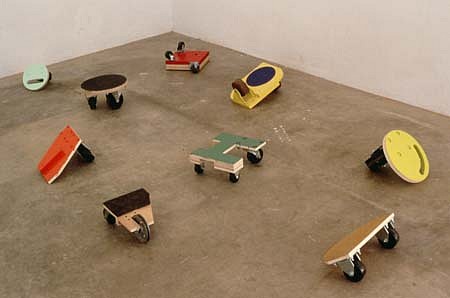 John Beech
Small Rolling Platforms, 1998
plywood, casters, rubber, enamel, 12 x 9 x 4 inches