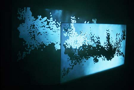 Ursula Berlot
Dimension of Divergence - Smokescape, 2003
digital video projection, plexi-glass, acrylic paint, 100 x 180 cm
exhibition view - Municipal Gallery Nova Gorica, Slovenia