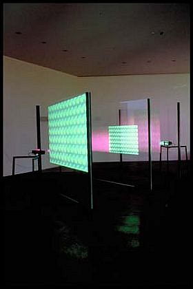 Iole Alessandrini
Schizophrenic- a/o, 2001
plexiglass, metal, video sound, 84 x 108 x 264 inches