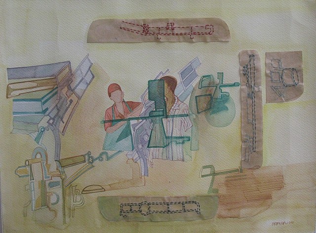 Mahula Ghosh
Man Machine, 2010
watercolor, stitch on fabriano paper, 12 x 16 in.