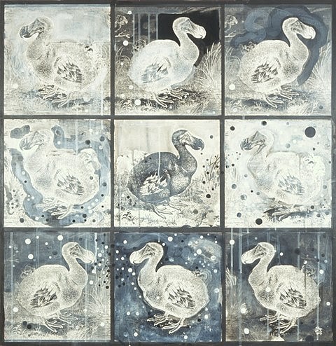 Mary Hambleton
9 Dodos, 2008
polymer collage on panel, 32 x 31 x 1 1/2 in.