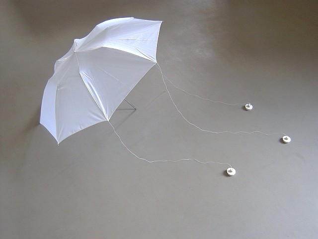 Tomas Hlavina
Position, 2004
umbrella, thread, stoppers, 47 x 84 x 133 cm