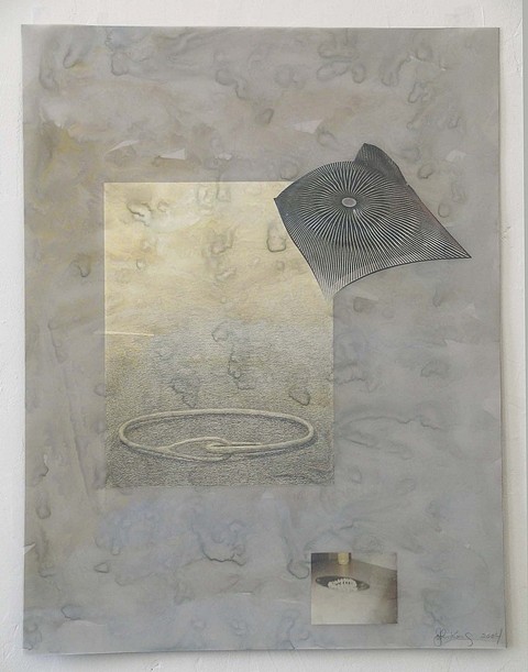 John King
Talisman, 2004
watercolor, graphite on paper, photos on vellum, 25 1/2 x 19 1/2 in.