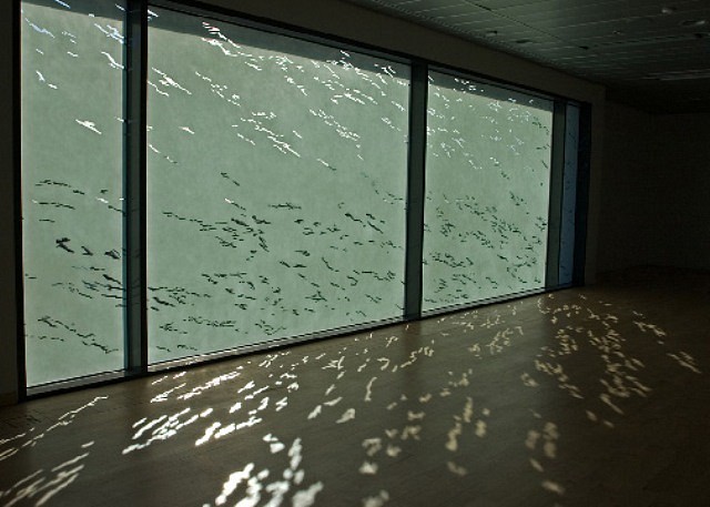 Gudrun Kristjansdottir
Weather Writing, 2005
oil on glass window, 99 x 324 in.