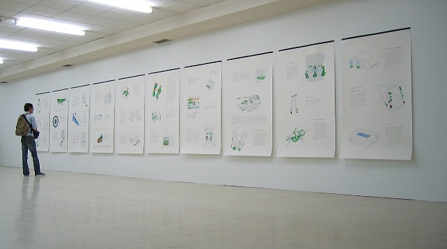 Catarina Leitao
Survival Systems - Urban Action Catalog, 2003
watercolor and graphite on paper, 10 Drawings - 69 x 42 inches each
installation view, 28th Bienal de Pontevedra, 2004