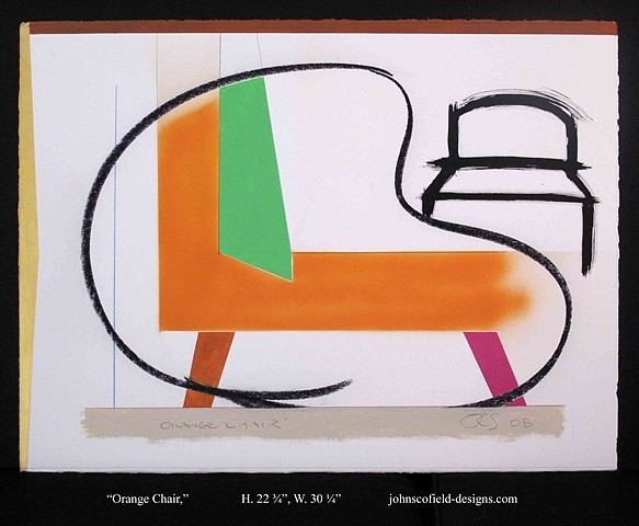 John Scofield
Orange Chair, 2008
fabriano, 56 x 76, artistico 640g/m2, extra white, 22 3/4 x 30 1/4 in.
Signed: JES 08