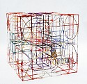 Alan Shields, Internal Affairs Around the Box
2003, watercolor on cotton pulp dipped galvanized steel wire, stainless steel wire, brass wire and Dacron fishing line with glass beads