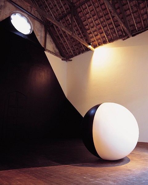 Regina Silveira
Equinox, 2000
painted wooden sphere, 900 x 900 x 900 cm
Unstable Zone Project, Parque Lage, Rio de Janeiro; Photo: Adelmo Lapa