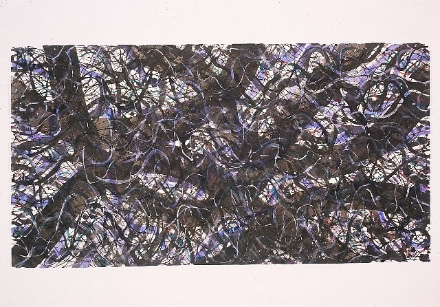 Auguste Rhonda Tymeson
Black and Blue Series, 2004
watercolor, ink on okawara, 38 x 72 in.
cut paper painting