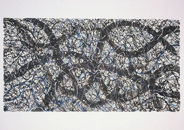 Auguste Rhonda Tymeson
Black and Blue Series, 2004
watercolor, ink on okawara, 38 x 72 in.
cut paper painting