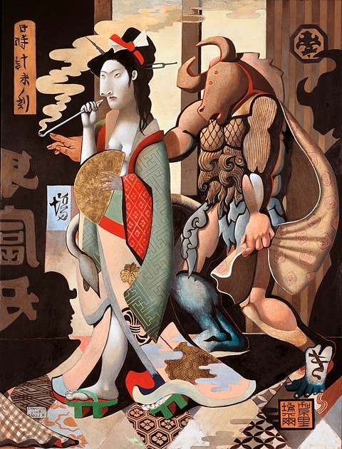 Gabrielle Bakker
Geisha and Minotaur, 2008
oil and 22k gold on panel, 25 x 25 in.