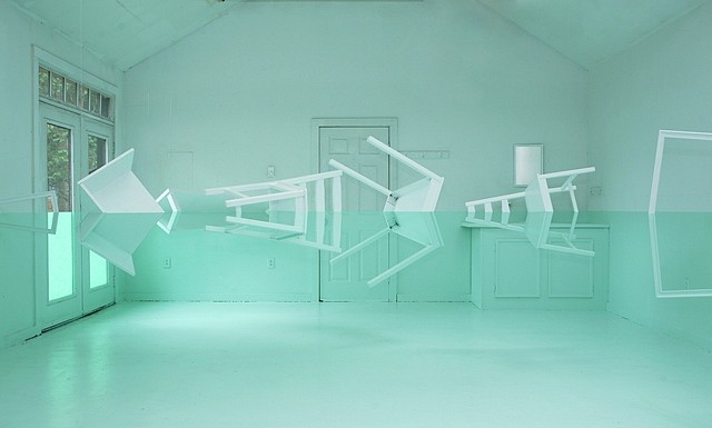 Kyung Woo Han
Green House, 2009
wood, paint, invisible wire, 20 X 20 X 9 feet