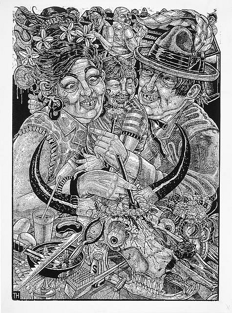 Tom Huck
Beef Brain Buffet, 2002-2003
woodcut, 38 x 52 in.
