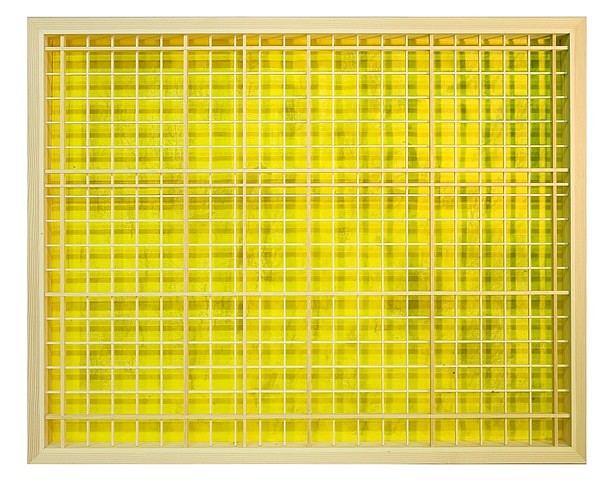 Jongil Ma
The Shifting, 2009
wooden grid frame, yellow glow plexiglass, grid paper, 37 x 47 in.