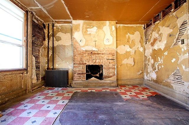 Amanda C Mathis
Infestation (116 Devoe Street), View A, 2010
home interior: plaster lathe, drywall, brick, paint, linoleum flooring, wood flooring, molding, 8 x 13 x 11 feet