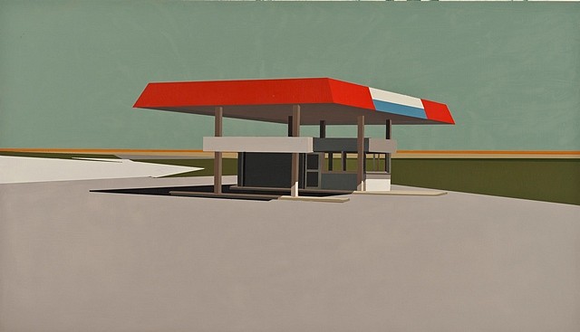 Mark Bradley-Shoup
Summer Gray Gas Station in Patina Blue, 2012
oil on panel, 12 x 20 3/4 in.