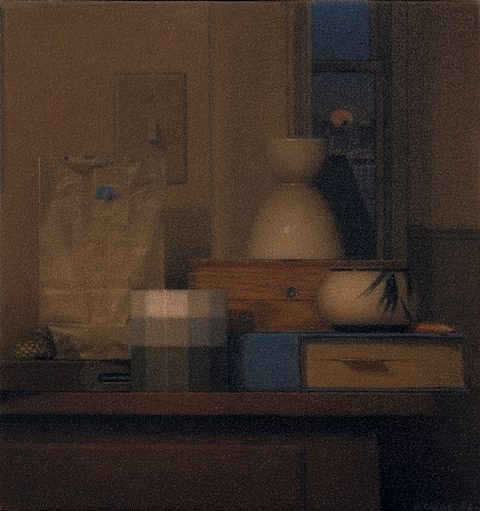 Robert Kogge
Still Life with Blue Moon, 2002
colored pencil, ink wash on canvas, 18 x 17 in.