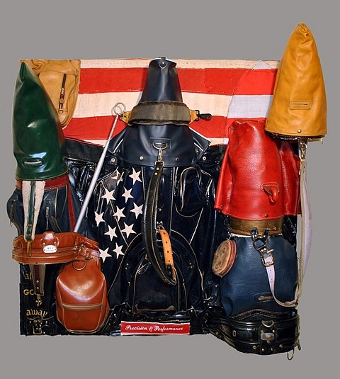 Charles McGill
The Patriots, 2011-12
reconfigured golf bag parts on reinforced wood panel, 60 x 54 x 19 in.